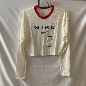NIKE SPORTSWEAR Chill Knit Slim Long Sleeve Cropped Graphic Tee Sz LARGE